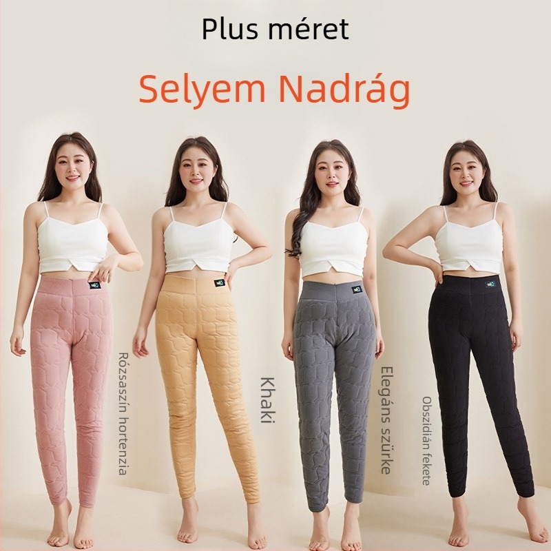 Női selyem-pamut termosz leggings, fleece-béléssel, plusz méret, magas növésűeknek