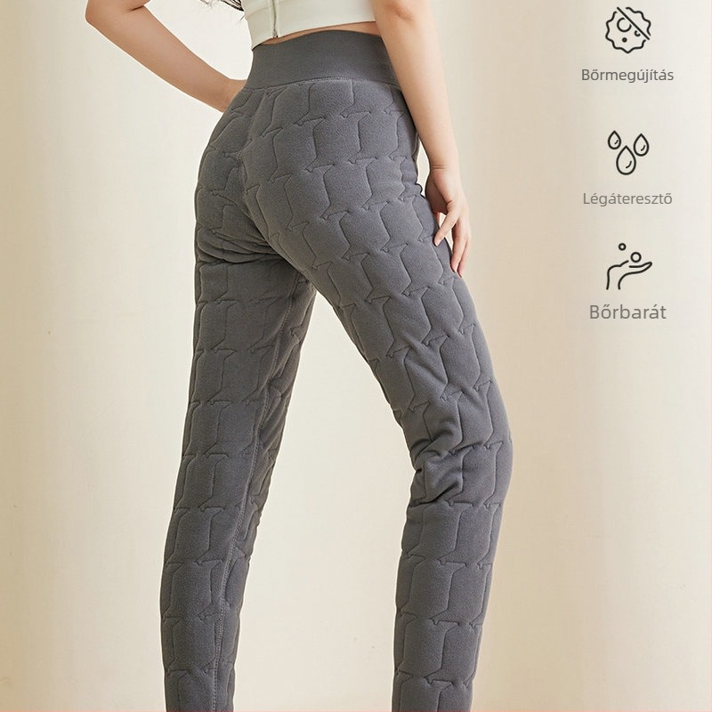 Női selyem-pamut termosz leggings, fleece-béléssel, plusz méret, magas növésűeknek