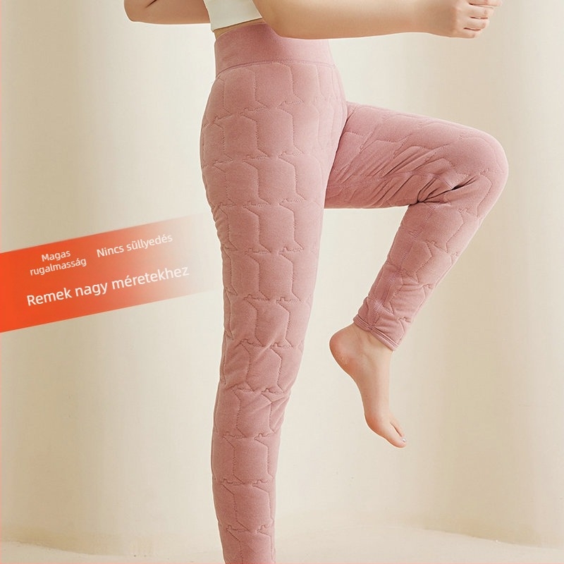 Női selyem-pamut termosz leggings, fleece-béléssel, plusz méret, magas növésűeknek