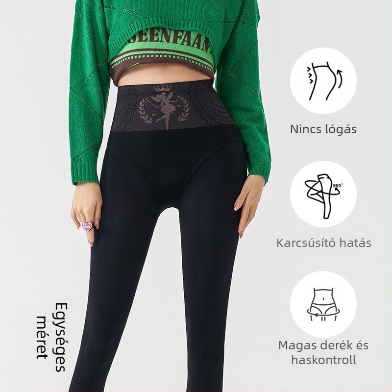 Nylon leggings fleece-béléssel, magas derekú, vast anyagú, egy darabból