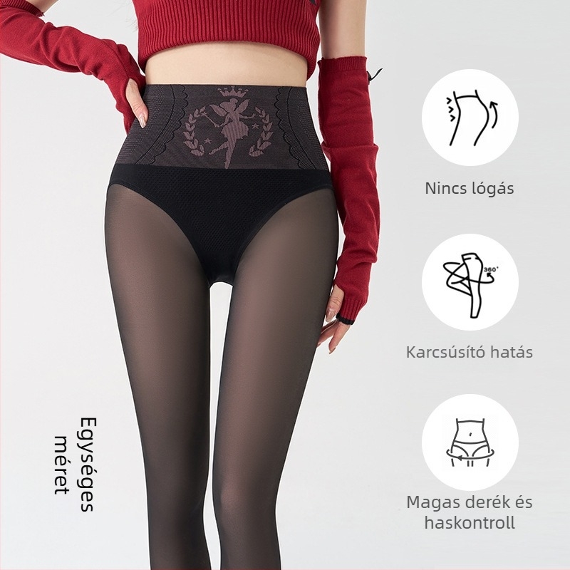Nylon leggings fleece-béléssel, magas derekú, vast anyagú, egy darabból