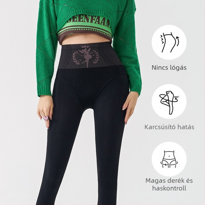 Nylon leggings fleece-béléssel, magas derekú, vast anyagú, egy darabból