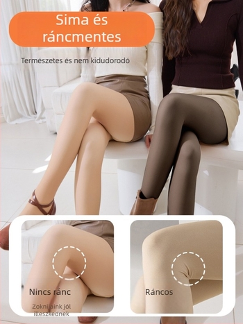 Gombos stílusú láb illúzió harisnya, levehető testszínű harisnya, dupla fleece-beléssel leggings, plusz méret