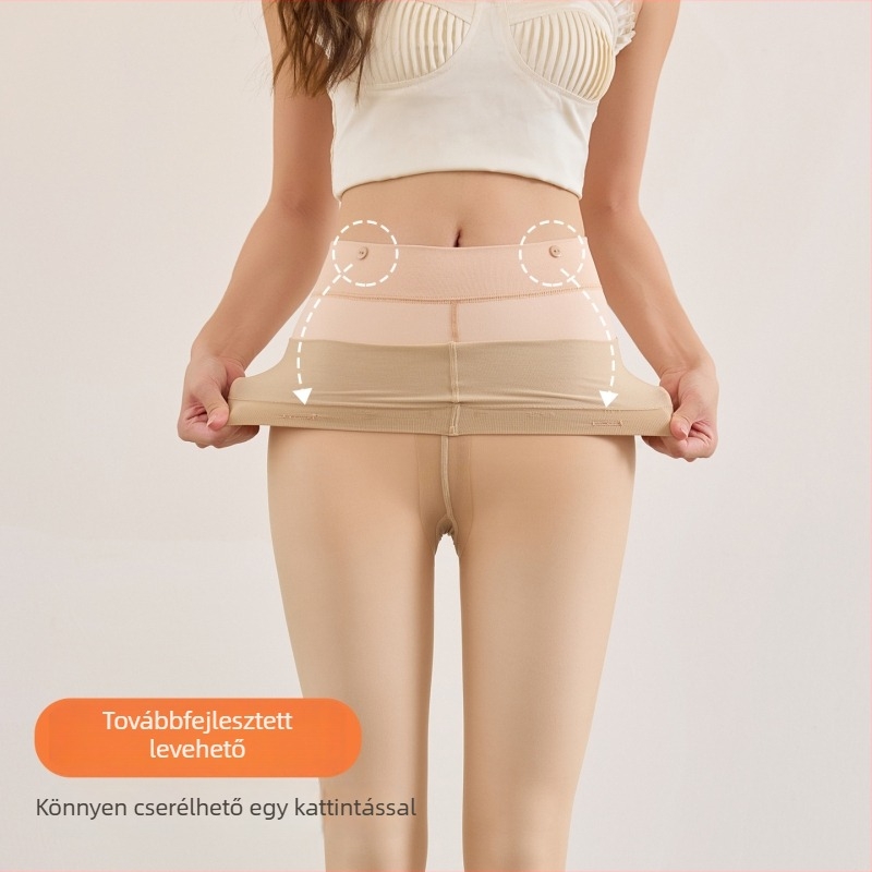Gombos stílusú láb illúzió harisnya, levehető testszínű harisnya, dupla fleece-beléssel leggings, plusz méret