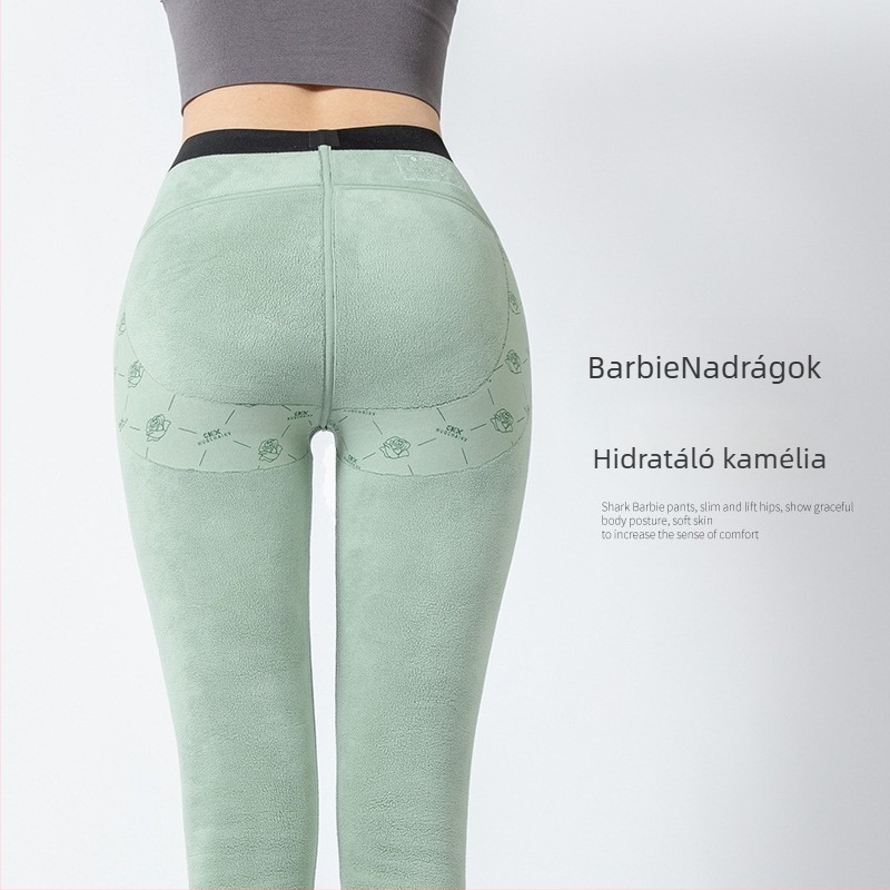 Sportos leggings magas derékkal, fleece bélés, nylon-spandex keverék, vast anyag, szoros szabás