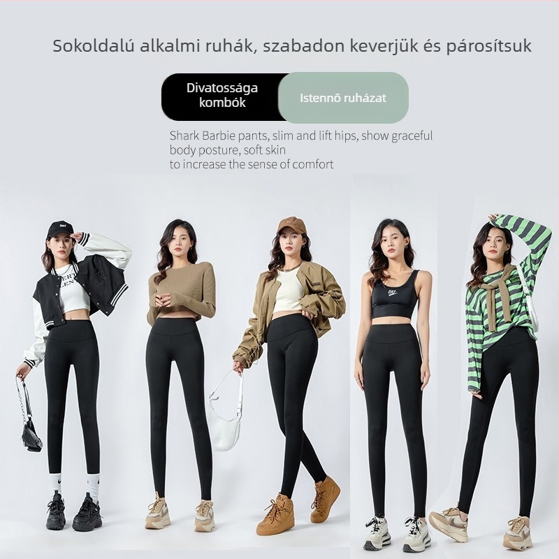 Sportos leggings magas derékkal, fleece bélés, nylon-spandex keverék, vast anyag, szoros szabás