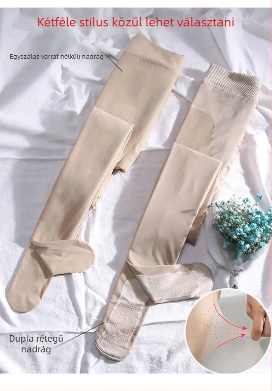 Női bársonyos fleece-beléses kétszintes leggings, nude színben, téli vastag