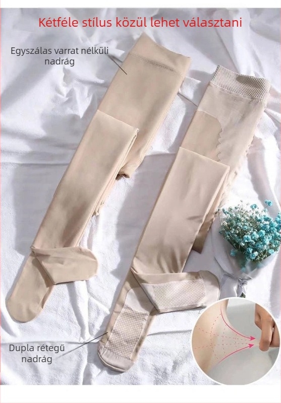 Női bársonyos fleece-beléses kétszintes leggings, nude színben, téli vastag