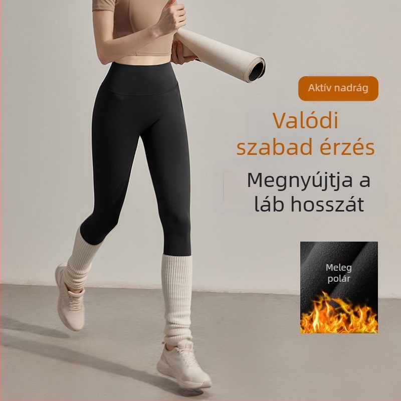 Fleece-béléssel ellátott magas derekú női leggings, hasi kontroll, fenékemelés, karcsúsító jóga nadrág tavaszra