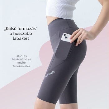 Női capri leggings zsebbel, magas derékkal, vékony nyári anyag, jóga és sport