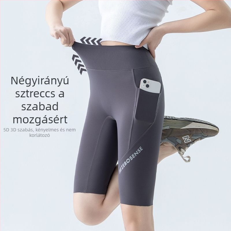 Női capri leggings zsebbel, magas derékkal, vékony nyári anyag, jóga és sport