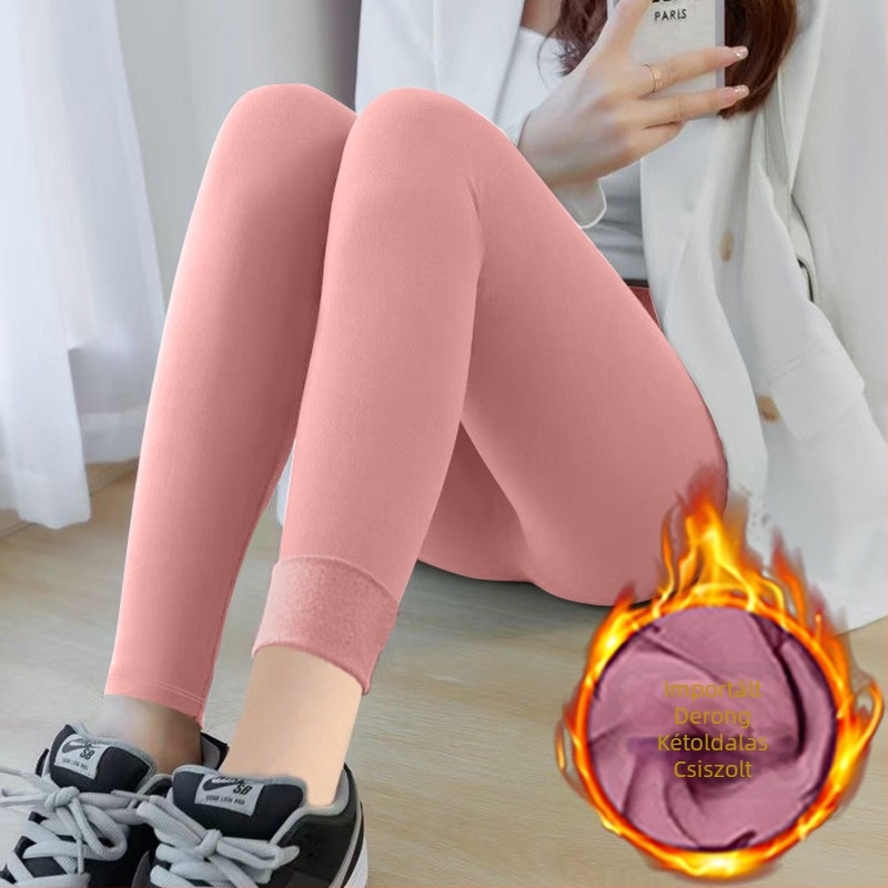 Női termikus, varrás nélküli leggings fleece béléssel, karcsú fazon, plusz méret, középmagas derekú, őszi–téli