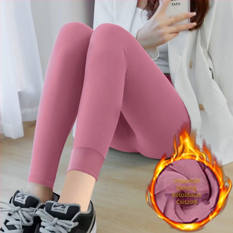 Női termikus, varrás nélküli leggings fleece béléssel, karcsú fazon, plusz méret, középmagas derekú, őszi–téli