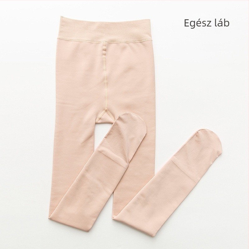 Magas derekú leggings fleece belsővel, imitációs nylonból, vastag kivitel, lábfejes kialakítás, formázó hatás