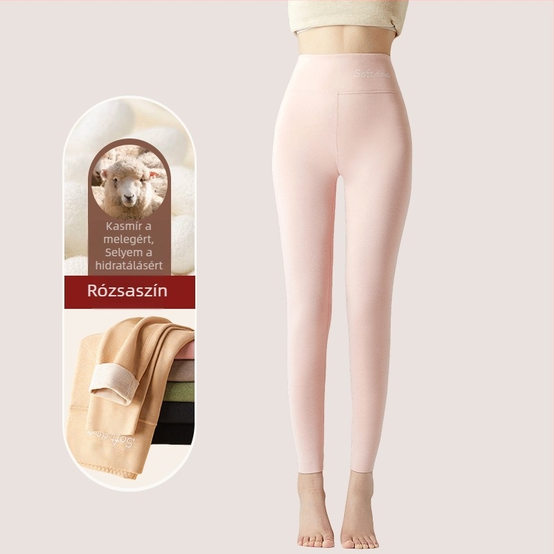 Tinédzser lányok számára hosszú, magas derekú termikus leggings fleece-béléssel