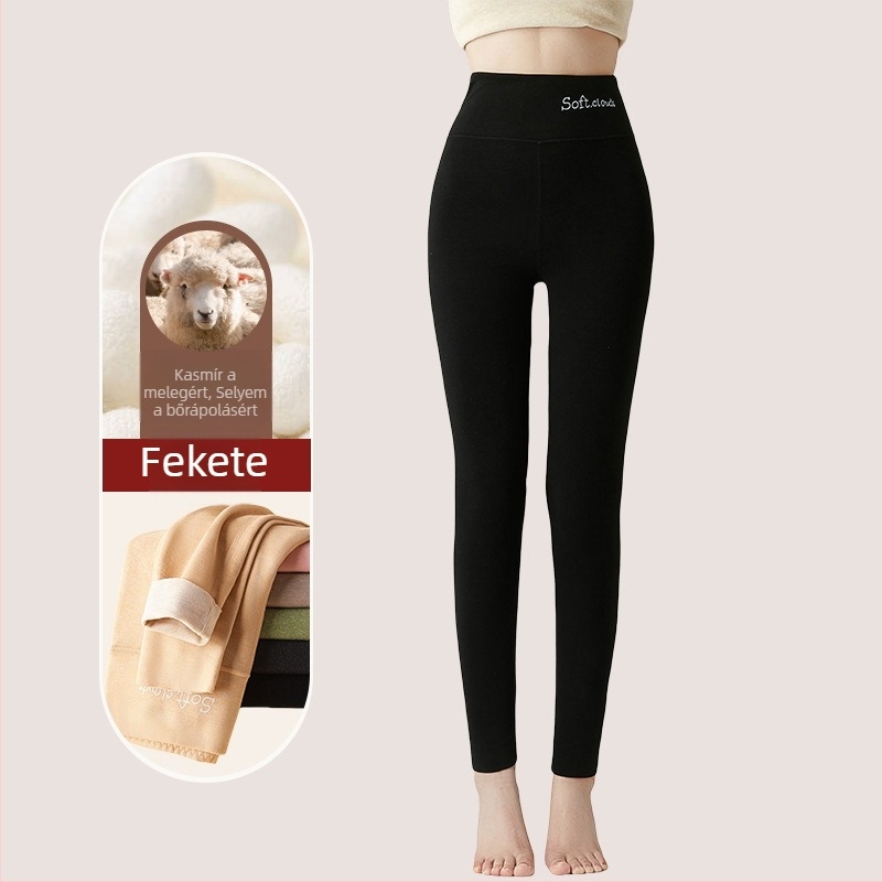 Tinédzser lányok számára hosszú, magas derekú termikus leggings fleece-béléssel