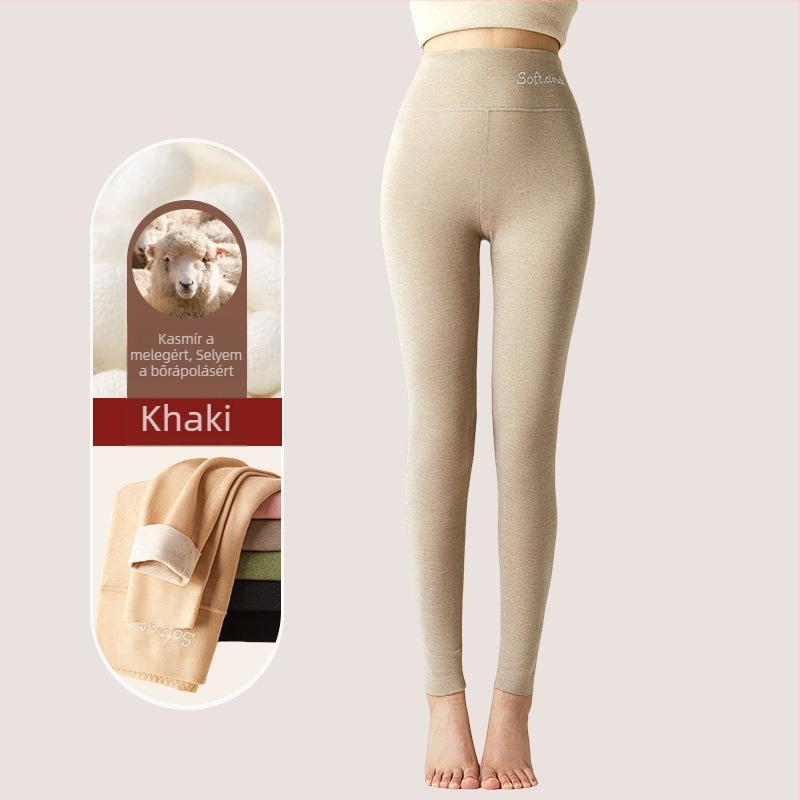 Tinédzser lányok számára hosszú, magas derekú termikus leggings fleece-béléssel