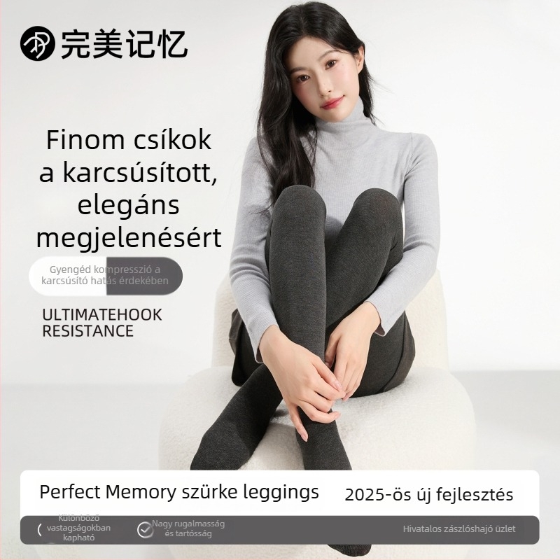 Perfect Memory női szürke harisnyanadrág fleece-beléssel, vastag, függőleges csíkokkal