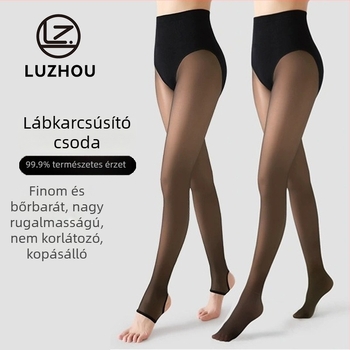 Fleece bevonat fekete harisnya, magas derekú, hasformázó hatás, őszi-téli viselet, nude hatás