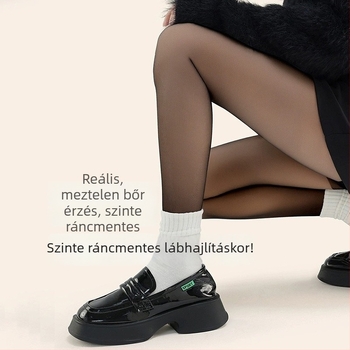 Fleece bevonat fekete harisnya, magas derekú, hasformázó hatás, őszi-téli viselet, nude hatás