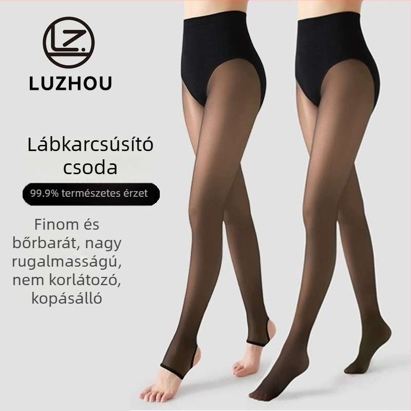 Fleece bevonat fekete harisnya, magas derekú, hasformázó hatás, őszi-téli viselet, nude hatás