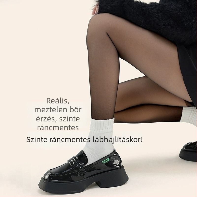 Fleece bevonat fekete harisnya, magas derekú, hasformázó hatás, őszi-téli viselet, nude hatás