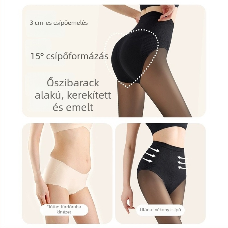 Fleece bevonat fekete harisnya, magas derekú, hasformázó hatás, őszi-téli viselet, nude hatás