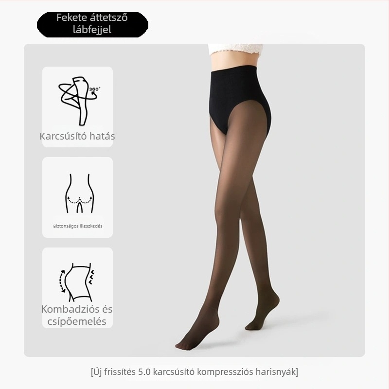 Fleece bevonat fekete harisnya, magas derekú, hasformázó hatás, őszi-téli viselet, nude hatás