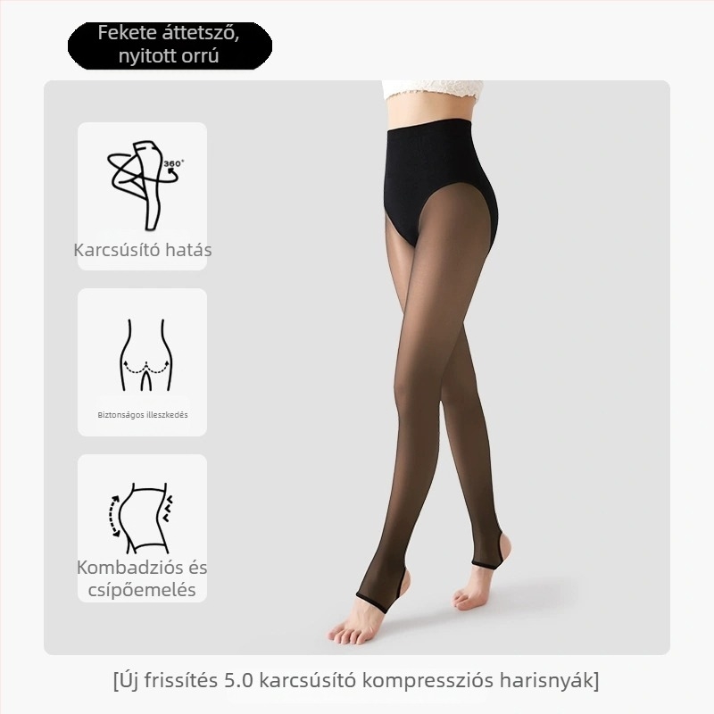 Fleece bevonat fekete harisnya, magas derekú, hasformázó hatás, őszi-téli viselet, nude hatás