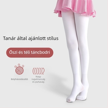 Gyerekeknek készült vastag téli tánc harisnya, fehér, bélés nélküli