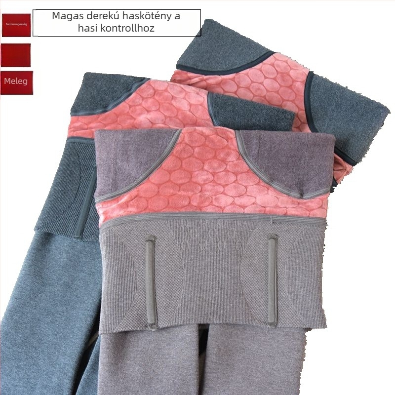 Női magas derekú formázó harisnya fleece béléssel, pamutból, vastag, egyszínű mintázat, testformálás és anti-súrlódás funkció