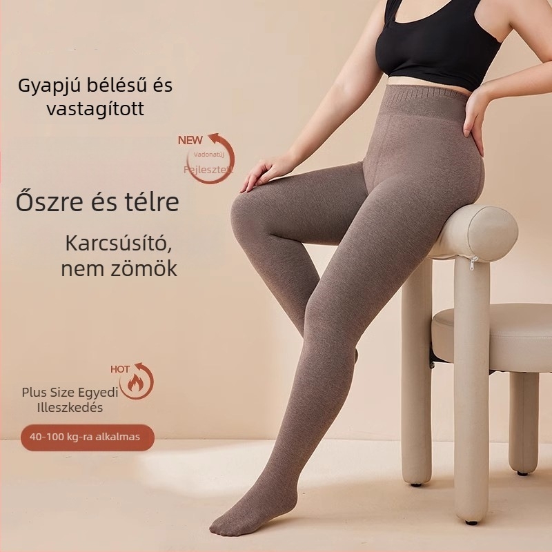 Plusz méretű meleg pamut alakformáló leggings nők számára, hasformázó, szín tejkávé
