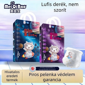 Meiqibao Ultra‑Vékony Egyrészes Pull‑Up Pelenkák Gyermekeknek, lélegzők, pamutszövet-szerűek, szárazak, szuper nedvszívók; súly 8–70 g; korcsoportok: 0–6 hónap, 6–12 hónap, 1–3 év, 3–6 év, 6+ év; 6 doboz