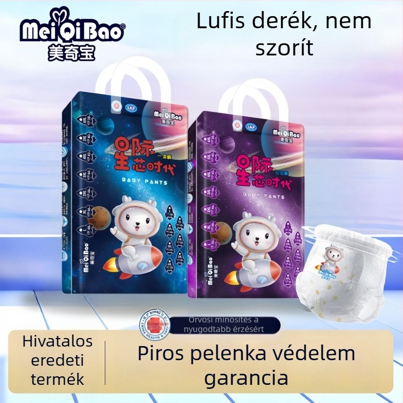 Meiqibao Ultra‑Vékony Egyrészes Pull‑Up Pelenkák Gyermekeknek, lélegzők, pamutszövet-szerűek, szárazak, szuper nedvszívók; súly 8–70 g; korcsoportok: 0–6 hónap, 6–12 hónap, 1–3 év, 3–6 év, 6+ év; 6 doboz