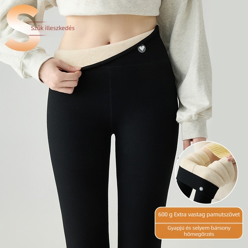 Őszi-téli pamut termo leggings fleece-beléssel, magas rugalmasság, vastag és meleg