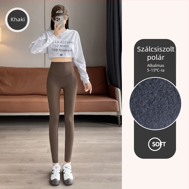Shark-stílusú leggings, magas derekú, popsiformáló, fleece-béléssel, jóga számára, tavaszra, őszre és télre