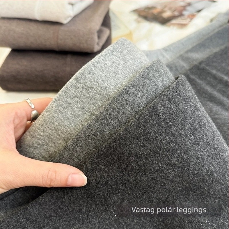 Női sötétszürke fleece-bélelt vastag leggings őszi-téli időszakra, egyszerű kötött, matt felület