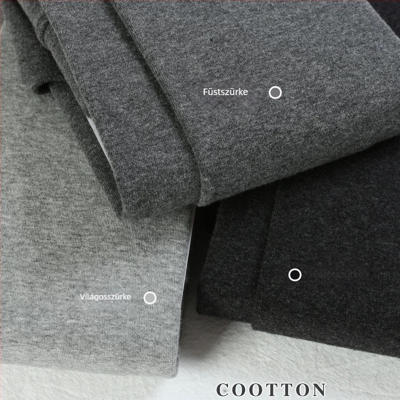 Női sötétszürke fleece-bélelt vastag leggings őszi-téli időszakra, egyszerű kötött, matt felület