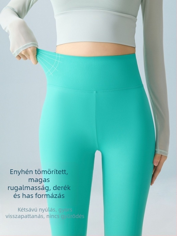 Női jóga leggings, magas derék, lélegző anyag, rövid hossz, nylon-spandex keverék 70–80% nylon, <30% spandex, magas rugalmasság
