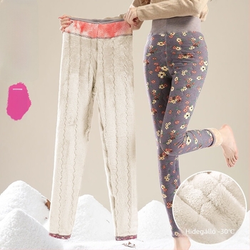 Női selyem-pamut termo leggings, magas derék, fleece béléses, vastag téli nadrág, plusz méret