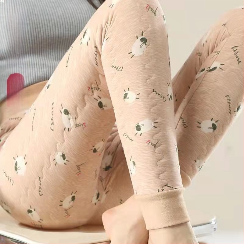 Női selyem-pamut termo leggings, magas derék, fleece béléses, vastag téli nadrág, plusz méret