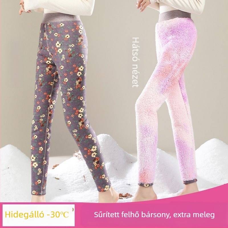 Női selyem-pamut termo leggings, magas derék, fleece béléses, vastag téli nadrág, plusz méret