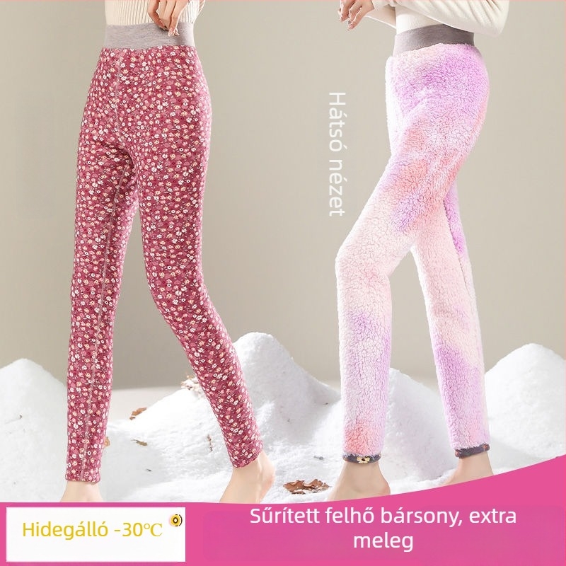Női selyem-pamut termo leggings, magas derék, fleece béléses, vastag téli nadrág, plusz méret