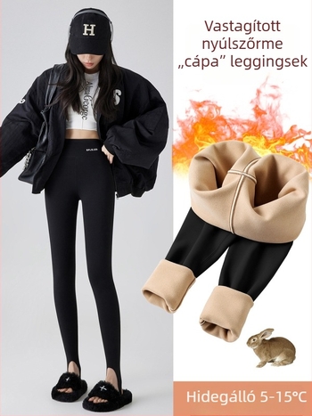 Női téli fleece-beleölt harisnyanadrág, Shark-stílus, magas derék, hasformázó jóga nadrág