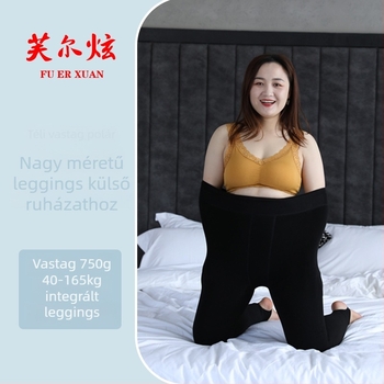 Pluszméretű polár béléses leggings, magas derekú, egyszínű, műkasmír-hatású, vastag téli viselet