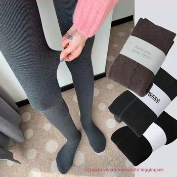 Új 1900D függőleges csíkos leggings fleece béléssel ősz-télre; magas derék, vastag 1200D anyag