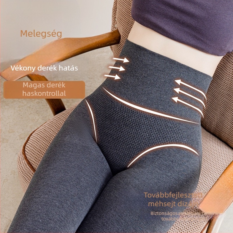 Női pamut leggings magas derekú, szürke, halcsont mintával, őszi–téli szezonra, formázó kompressziós leggings