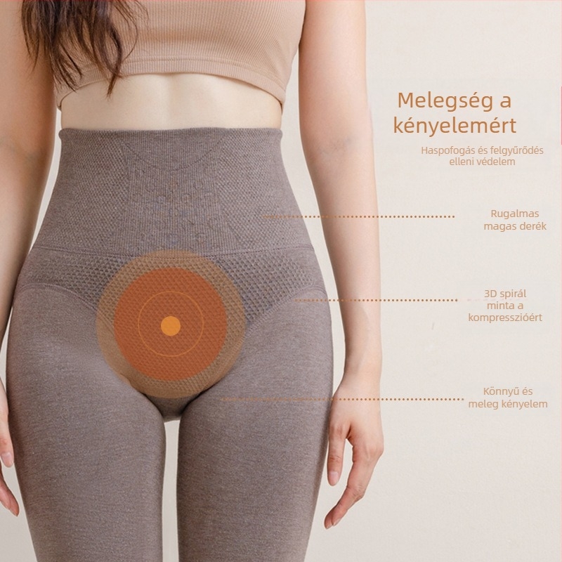 Női pamut leggings magas derekú, szürke, halcsont mintával, őszi–téli szezonra, formázó kompressziós leggings