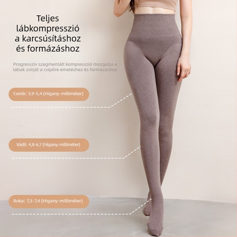 Női pamut leggings magas derekú, szürke, halcsont mintával, őszi–téli szezonra, formázó kompressziós leggings