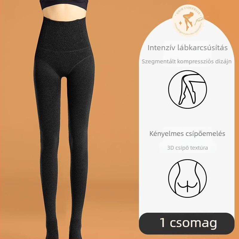 Női pamut leggings magas derekú, szürke, halcsont mintával, őszi–téli szezonra, formázó kompressziós leggings